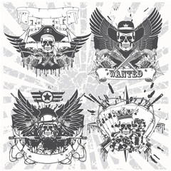 A set of stickers on shirt with skulls