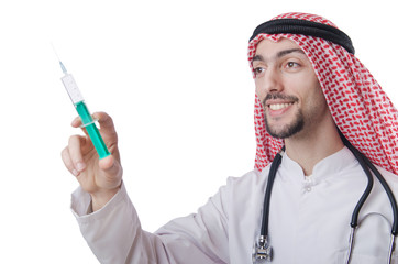 Young arab doctor isolated on white