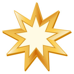 Baha’i Symbol, golden nine pointed star, icon of Baha'i faith