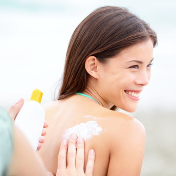 Sunscreen lotion on beach