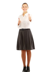 Fototapeta premium A young woman showing ok , isolated on white background