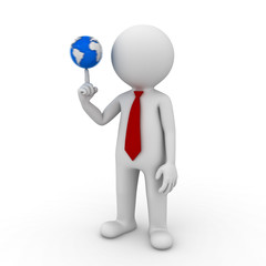 3d render businessman spinning the small world