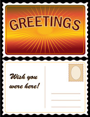 Retro Travel Postcard, tourism greetings, copy space