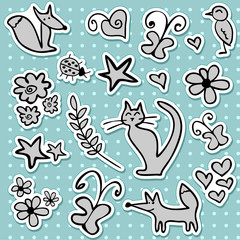 A set of doodle stickers