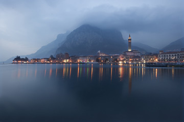 Beautiful view of Lecco in Como Lake Italy at dusk