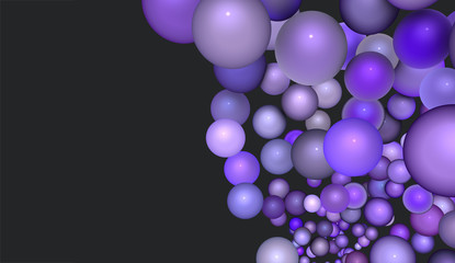 3d render strings of floating balls in multiple glossy purple