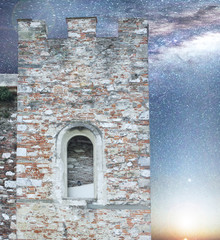 Medieval tower and starry sky