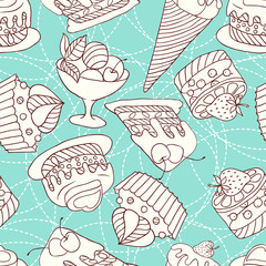 Holiday seamless pattern from sweet, cakes and acecream