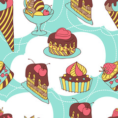 Holiday seamless pattern from sweet, cakes and acecream