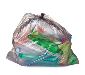 garbage bag with empty bottle trash waste