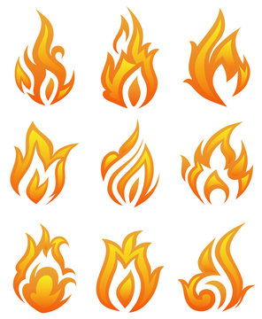 vector set: fire flames - collage