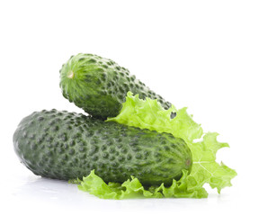 Composition of cucumber and lettuce, isolated on white