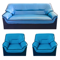 set of the blue leather sofa
