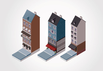 Vector isometric old buildings. Part 1