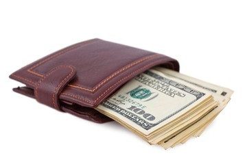 leather purse with pack of money