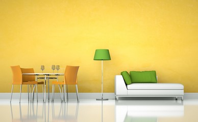 Wohndesign - Sofa mit Esstisch gelb