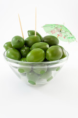 Giant green olives in bowl
