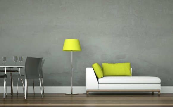 Wohndesign - weisses Sofa mit Esstisch
