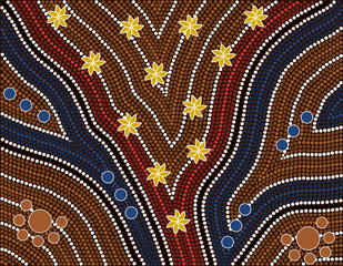 Illu.based on aboriginal style of dot painting depicting wet