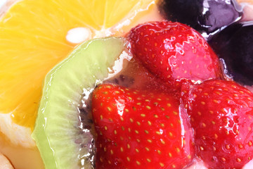 Fruit Cake (strawberry, kiwi, plum, orange) top - macro shot