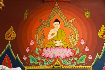 Fototapeta na wymiar Mural in thai temple wat pagsang Ubonratchathani.Thailand