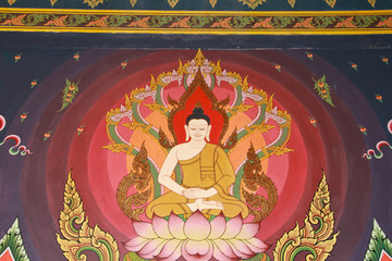 Fototapeta na wymiar Mural in thai temple wat pagsang Ubonratchathani.Thailand