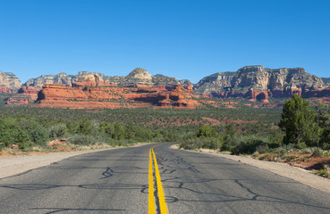 The long road to Sedona from Flagstaff Arizona.