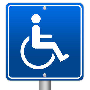 Blue Square Wheelchair Handicap Sign Isolated on White