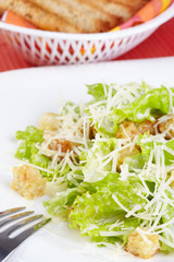 The Caesar salad prepared on the classical recipe