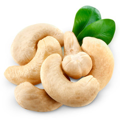 Cashew nuts isolated on white background. + Clipping Path