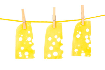 Cheese on rope isolated on white