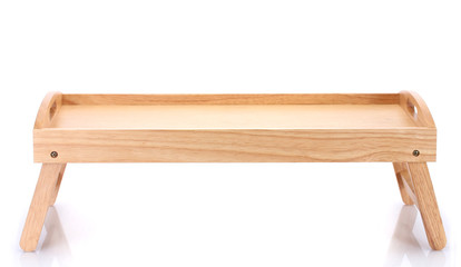 wooden tray for breakfast isolated on white