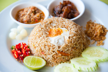 Thailand food : fried rice with chili dip, pork and salt egg
