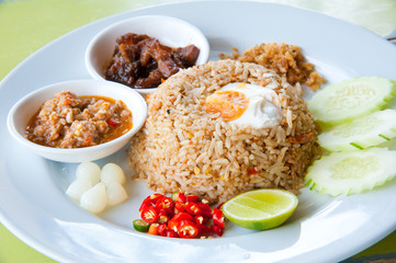 Thailand food : fried rice with chili dip, pork and salt egg