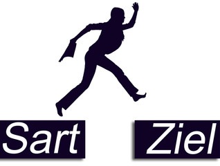 Zeichen Start und Ziel mit Männchen in Scherenschnitt