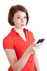 Fototapeta premium Studentin mit Mobiltelefon
