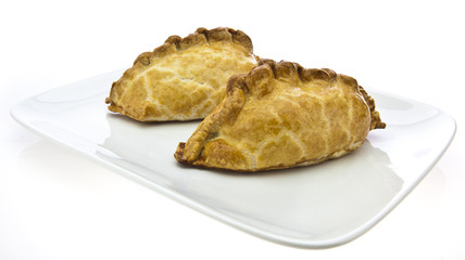 Traditional Cornish Pasties on white background