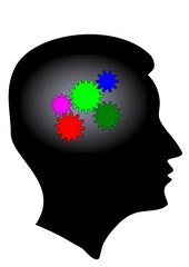 Denkender Kopf mit Zahnrädern