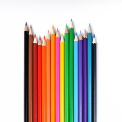 Close up of color pencils on white background with clipping path