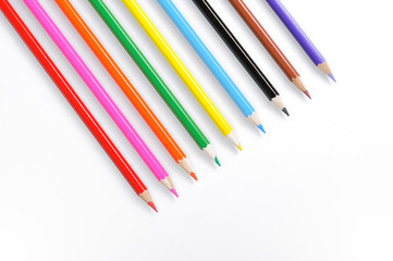 Color pencils on white background
