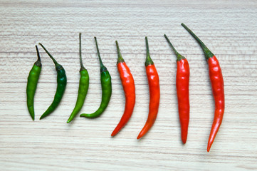 Red peppers on wood background