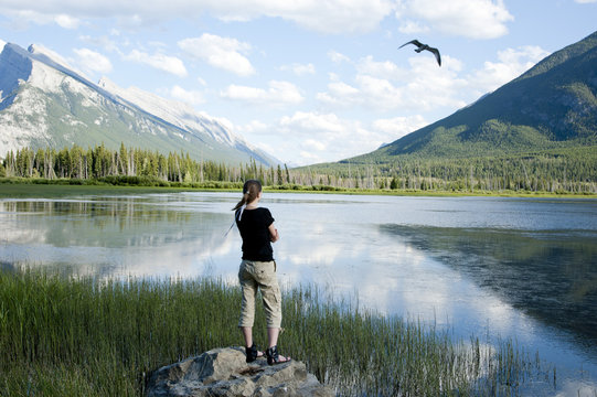 Female admiring Vermilion Lakes