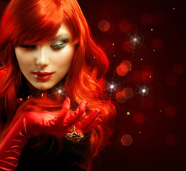 Red Hair. Fashion Girl Portrait. Magic