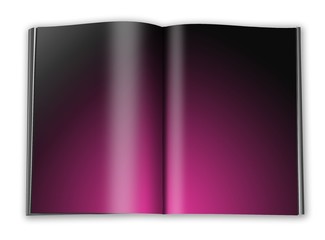 open book with empty designed pages with a paper v