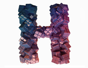 Violet Letter H Made of Cubes In 3D