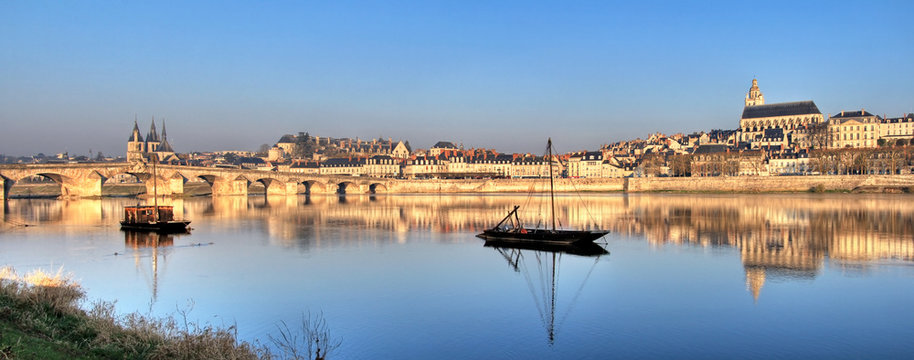 Panoramic Blois reflected in the river
