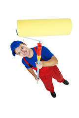 painter man in uniform with paint roller