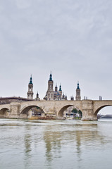 Stone Bridge across the Ebro River at Zaragoza, Spain