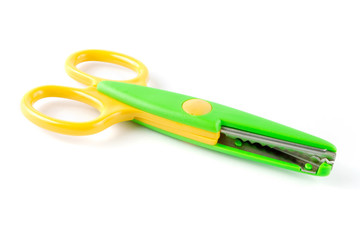 Yellow and green plastic scissors