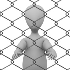 3d render of cartoon character with chain fence